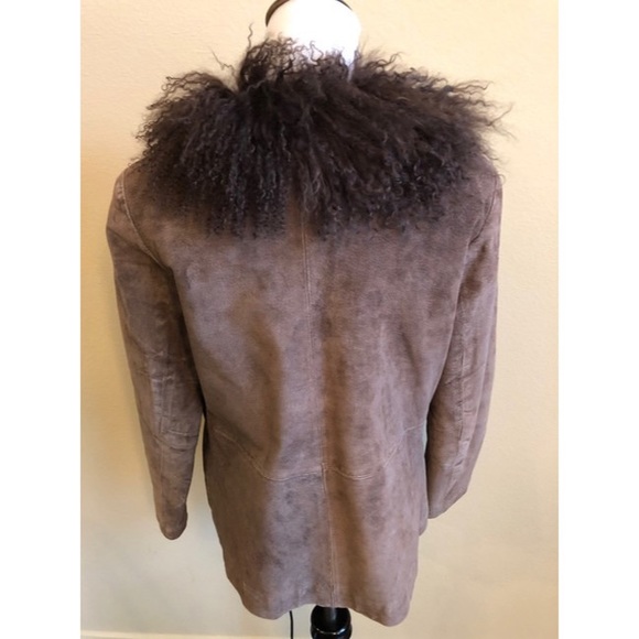 📌 Chicos Brown Suede/Mongolian Fur Collar Mid Length Jacket - Picture 5 of 5